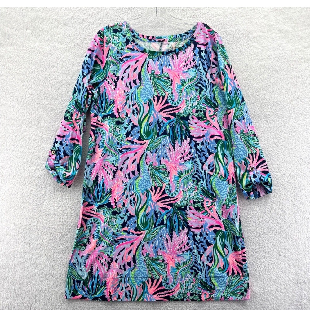Lilly Pulitzer Dress Large Womens 12 Linden High Tide Bringing Mermaid Blue New